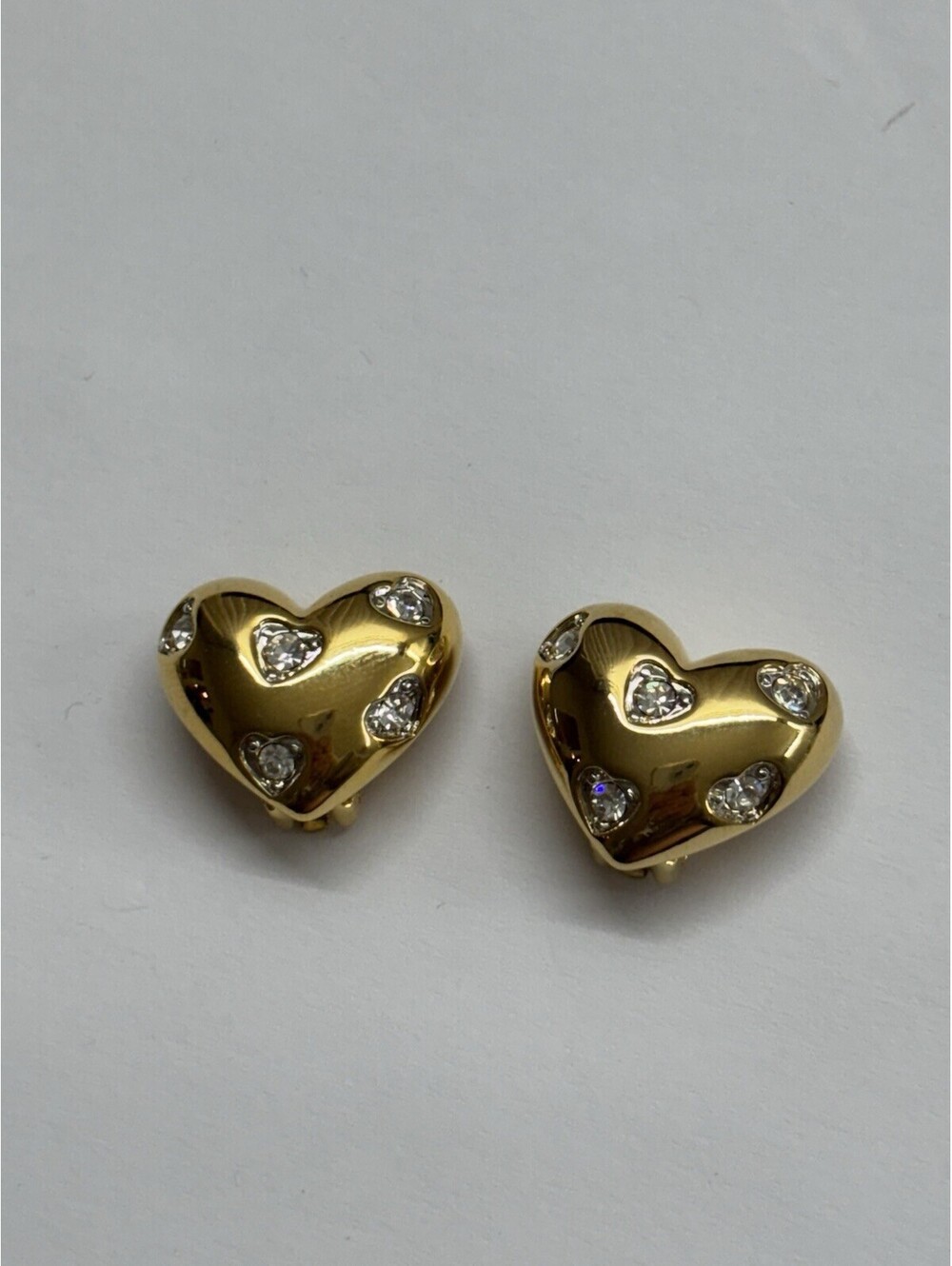 NOLAN MILLER  Earrings Heart Crystal Pierced Gold tone Anniversary Vintage